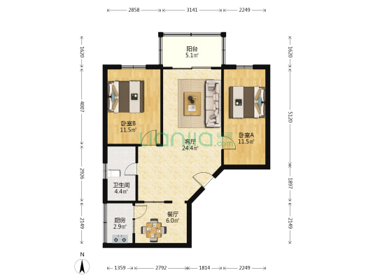 美舍新村 2室2厅1卫 76平方
