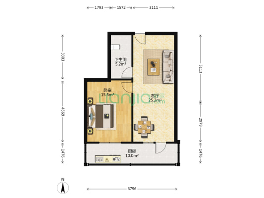 月皎里 1室1厅1卫 69平方