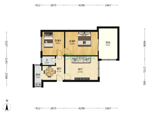 北廓门小区 2室2厅1卫 61平方