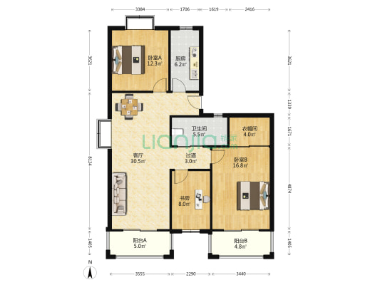 华安家园 3室1厅1卫 122平方
