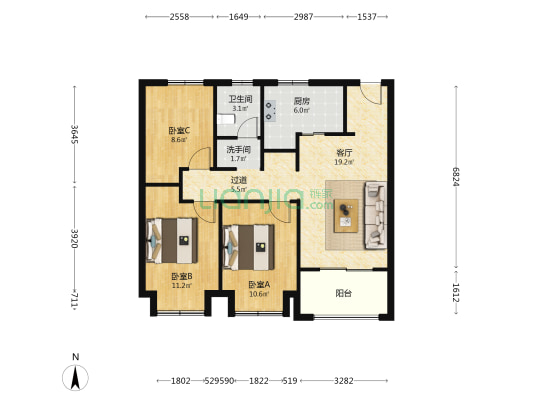明玥逸庭 3室1厅2卫 95平方