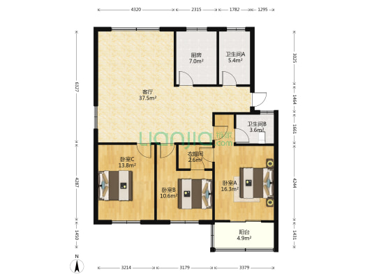 碧海家园 3室1厅2卫 120平方