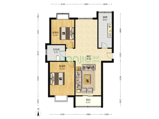 强头家园 2室1厅1卫 117平方
