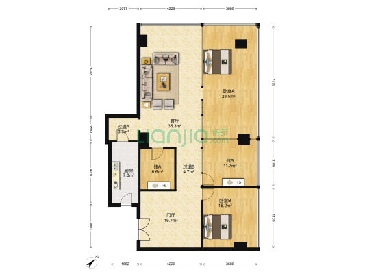 上实海上银座 2室1厅0卫 168平方