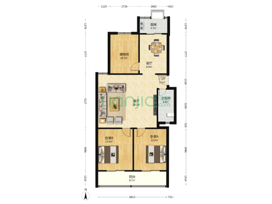 农林巷七号 2室2厅1卫 107平方