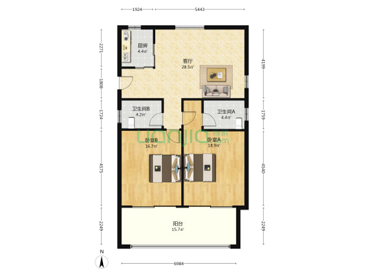 中海汤泉 2室1厅2卫 112平方