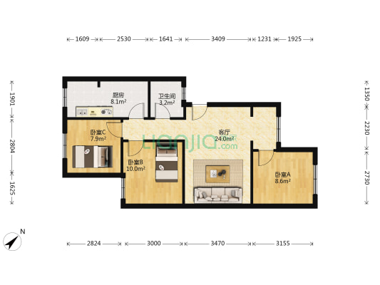 川附苑 3室1厅1卫 72平方