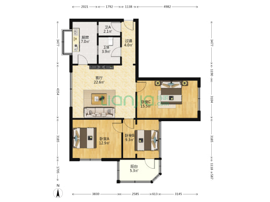 兰石小区(柳家营) 3室1厅2卫 102平方