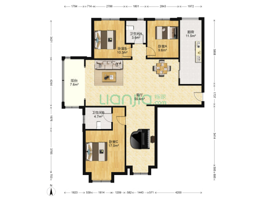 卓越西海岸 3室1厅2卫 147平方