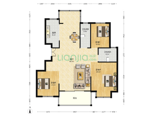 明珠山庄 3室1厅2卫 157平方