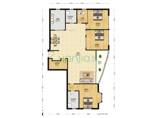 明园世纪城 4室1厅2卫 204平方