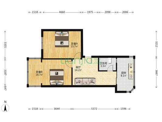 照壁巷9号 2室1厅1卫 58平方