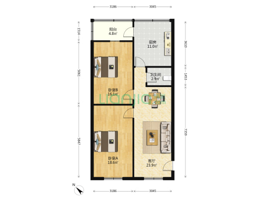 陶庄路 2室1厅1卫 84平方