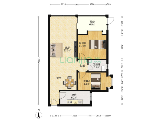 瀚林苑 2室1厅1卫 69平方