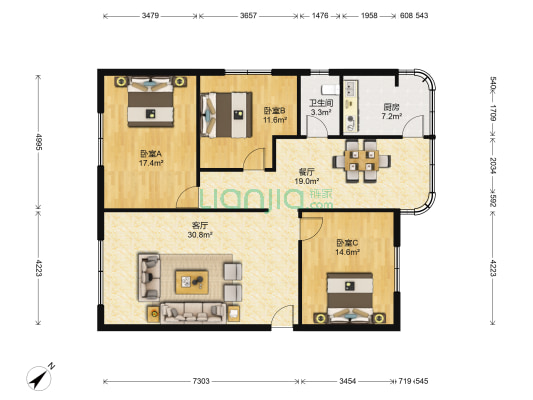 正北上街131号 3室2厅1卫 106平方