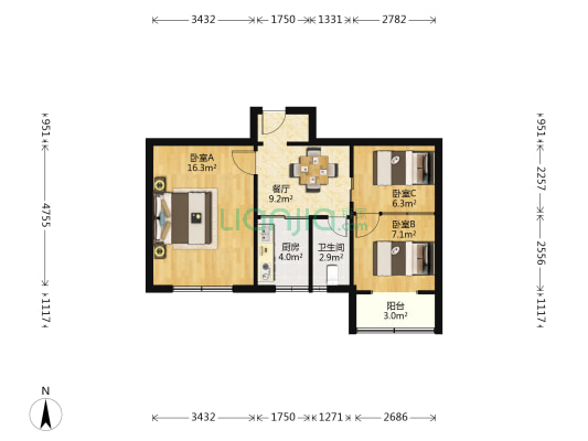 手工业联社家属院 3室1厅1卫 51平方