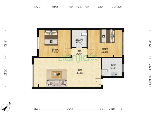 同创大厦 2室1厅1卫 93平方