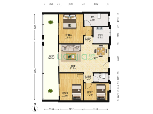 东华居（一期） 3室1厅2卫 100平方