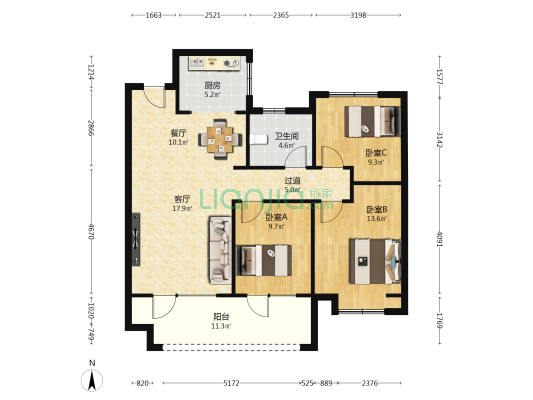宏程云锦 3室2厅1卫 118平方