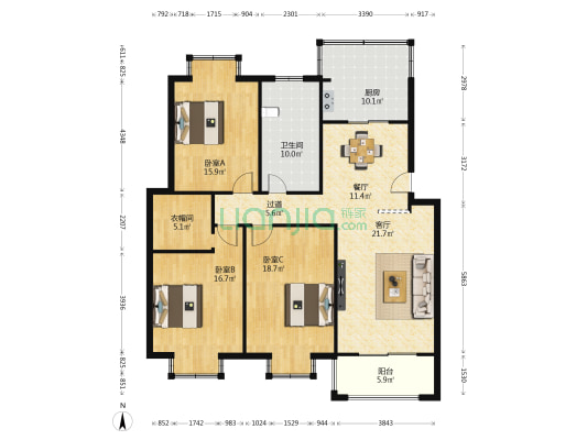 弘韬佳苑 3室2厅1卫 139平方