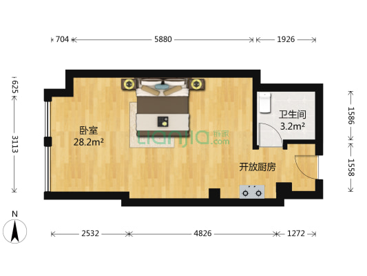 菱角湖万达广场A区 1室0厅1卫 47平方