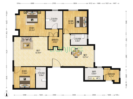 海河金茂府 3室2厅3卫 185平方