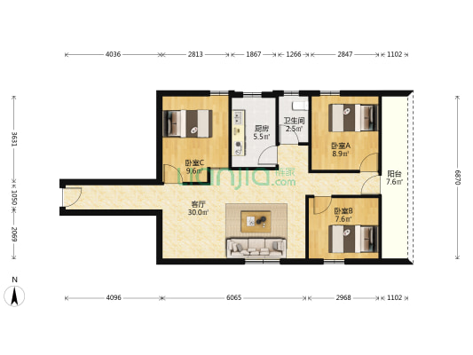 人民路 3室1厅1卫 76平方