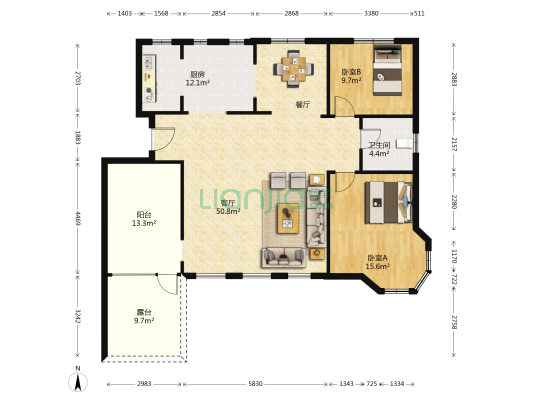 国信御湖公馆南区 2室1厅1卫 114平方