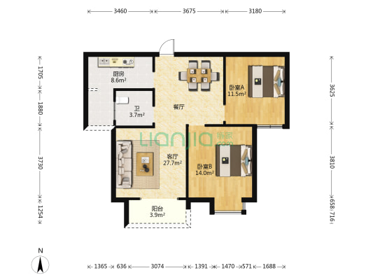 曦城 2室1厅1卫 87平方
