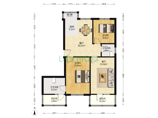 司法局家属院 2室2厅2卫 100平方