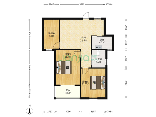 丰泽花园 3室1厅1卫 87平方