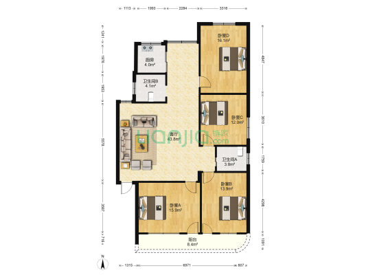 工商管理局宿舍 4室1厅2卫 150平方