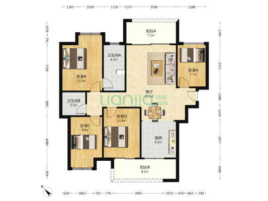 波尔多湾 4室1厅2卫 115平方