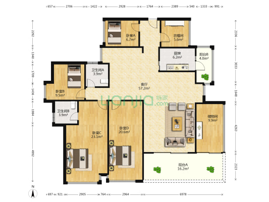 奥林华府 4室1厅2卫 139平方