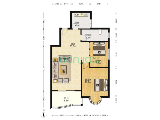 绿馨芳草庭 2室1厅1卫 96平方
