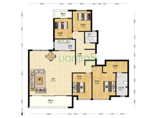 万科城山望 4室1厅2卫 188平方