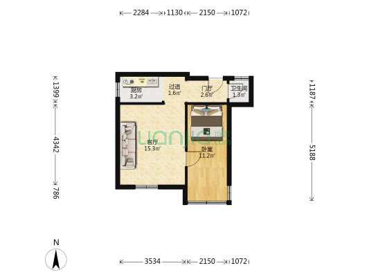 迎泽南街42号 1室1厅1卫 44平方