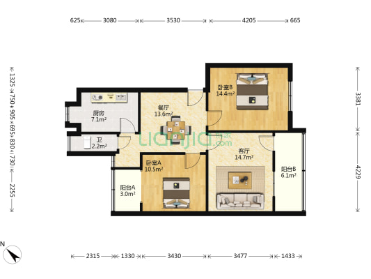 市政府生活五区 2室2厅1卫 86平方
