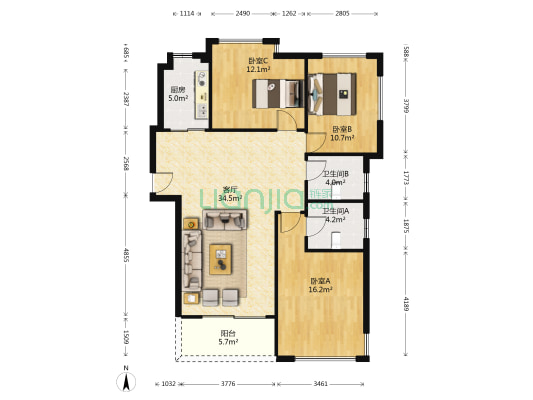 御龙湾 3室1厅2卫 118平方