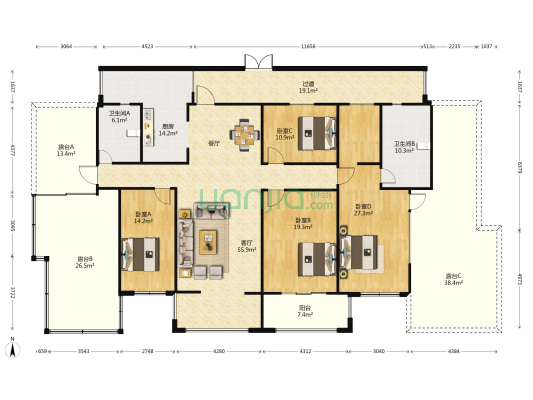 东鸣佳苑 4室1厅2卫 193平方