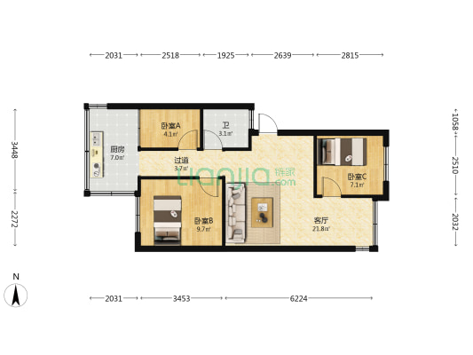 华海小区 3室1厅1卫 58平方