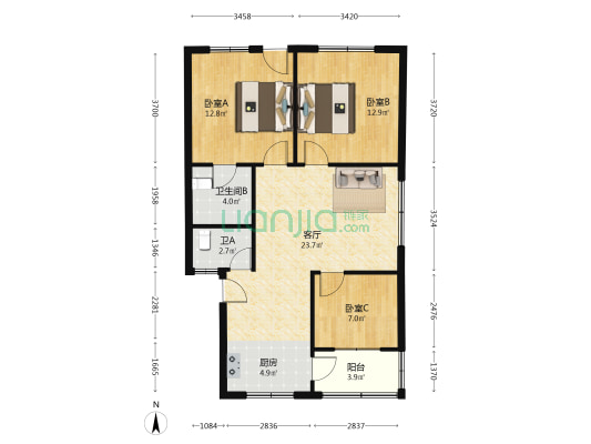 颐乐山庄 3室1厅2卫 90平方