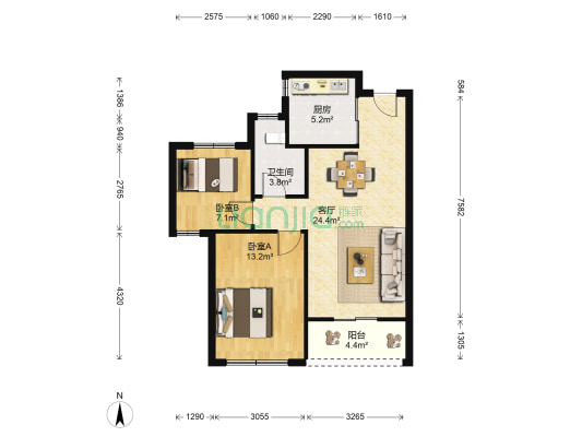 中都华庭 2室1厅1卫 78平方