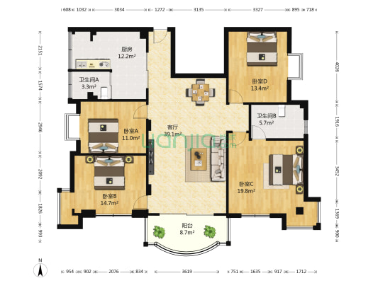 金盾花园 4室1厅2卫 160平方