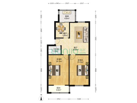 环城南路24号 2室2厅1卫 80平方