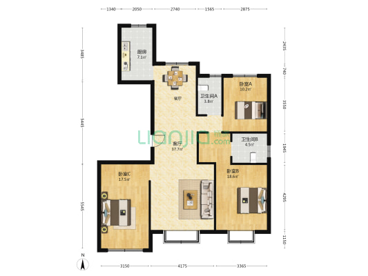 观园府邸 3室1厅2卫 138平方