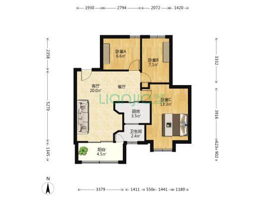 江湾北一街散盘 3室1厅1卫 74平方