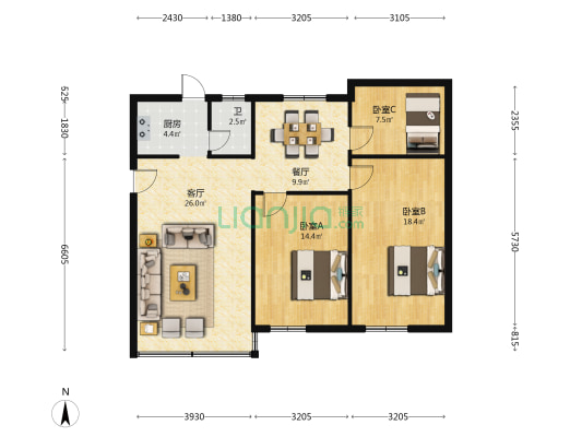 和平直社区 3室2厅1卫 118平方