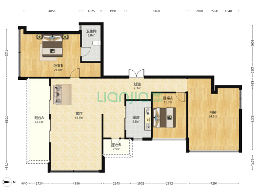 金隅金成西府 3室1厅1卫 167平方