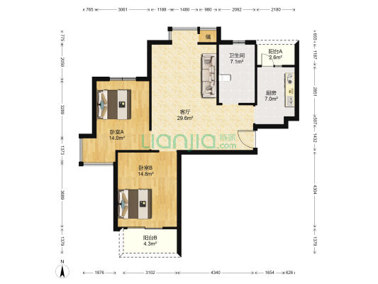 隆亭新苑 2室1厅1卫 94平方
